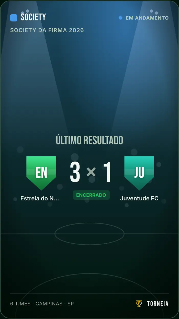 Arte do último resultado de um campeonato de society, pronta para postar no grupo
